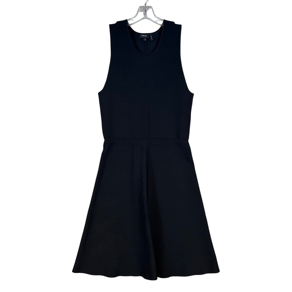 Theory Black Fit &‎ Flare Knit Sleeveless Dress Knee Length Small LBD Minimalist